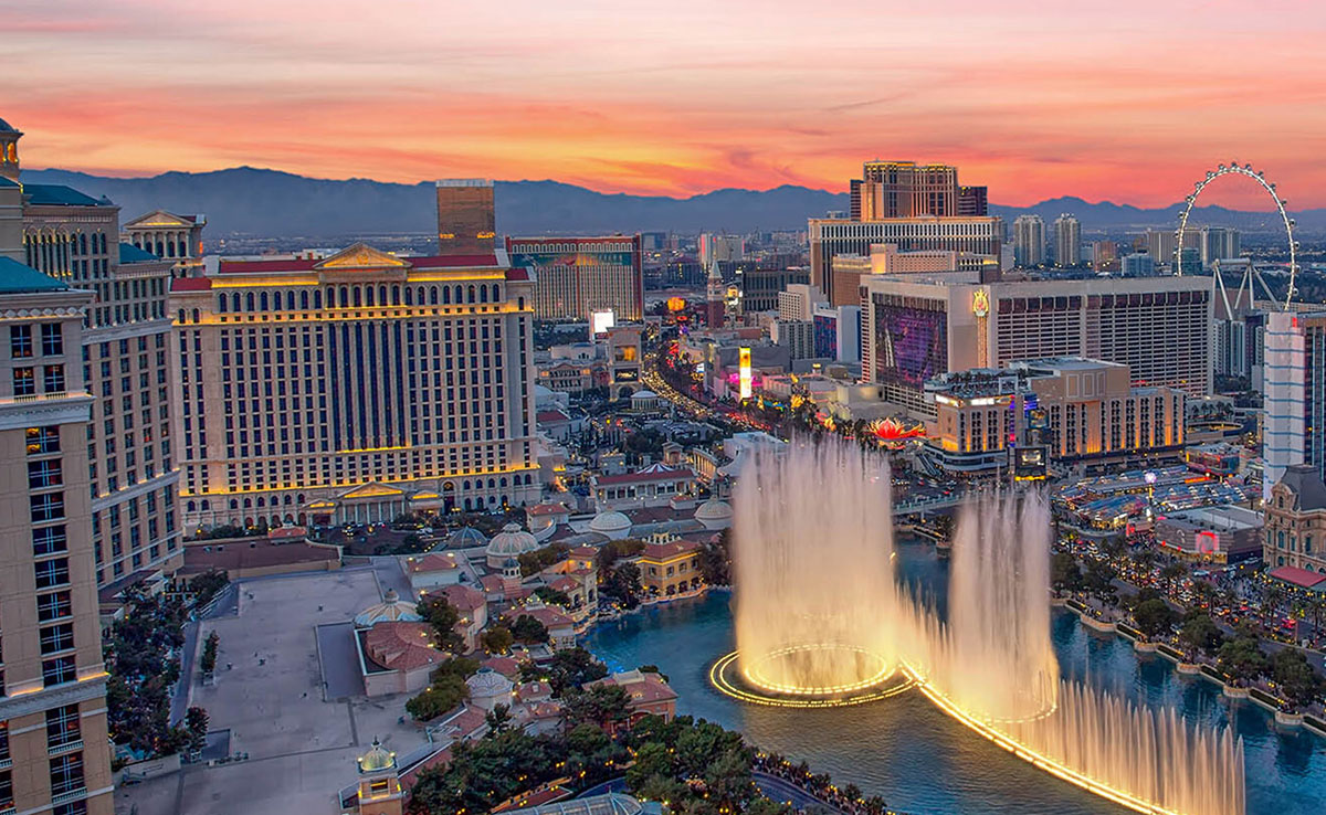 Las Vegas city skyline at dusk