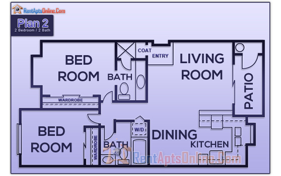 This image is the visual schematic representation of Floorplan 2 in Sunset Springs Apartments.